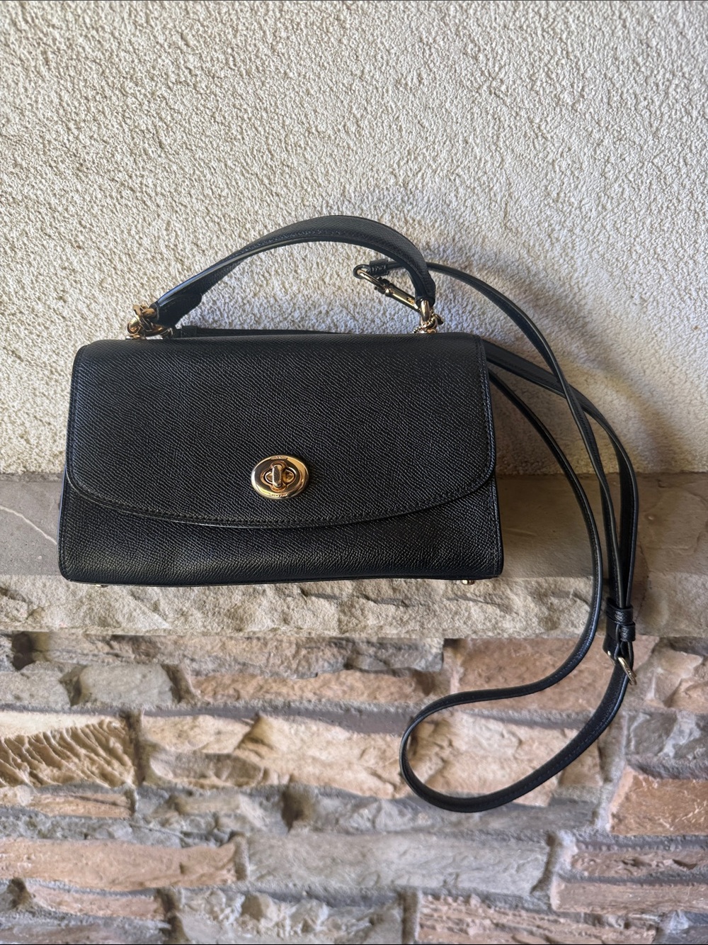 COACH Classic Black Top-Handle Shoulder Bag with Gold Hardware
